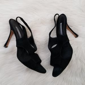 Manolo Blahnik Suede Peep Toe Heels